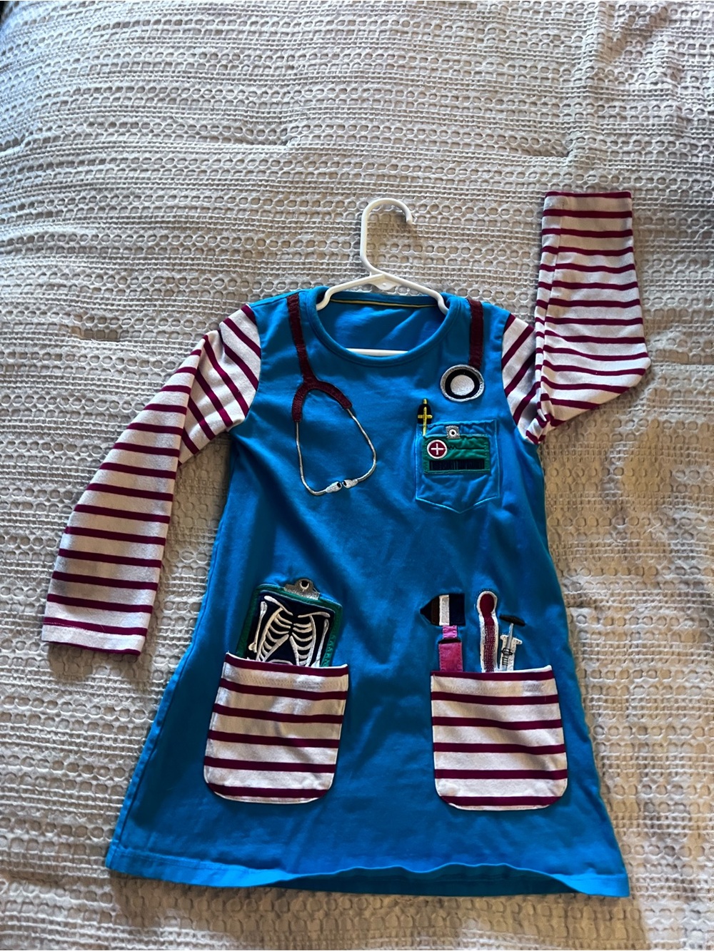 Blue Striped-Sleeve Kids' Doctor Play Dress